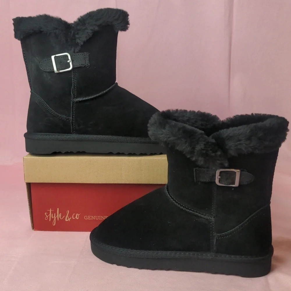 Style & Co Genuine Suede Uppers Black Tiny 2 Boots size 6